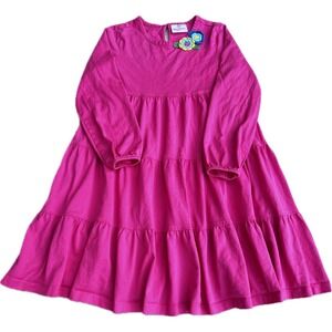 Hanna Andersson Pink Tiered Dress Size 120 6-7 Crochet Flowers Long Sleeve Girls